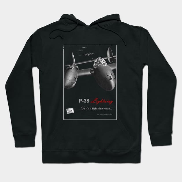 P-38 Lightning WW2 American Fighter Hoodie by Jose Luiz Filho